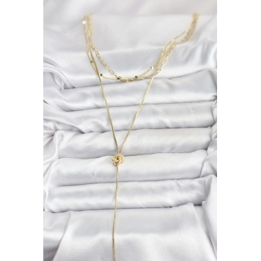 Pirinç Gold Renk Düğüm Model Detaylı 3lü Kombin Y Kadın Kolye