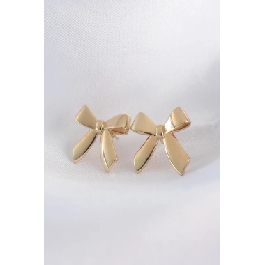 Pirinç Gold Renk Düz Plaka Fiyonk Küpe