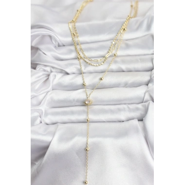 Pirinç Gold Renk Güneş Model Detaylı 3lü Kombin Y Kadın Kolye