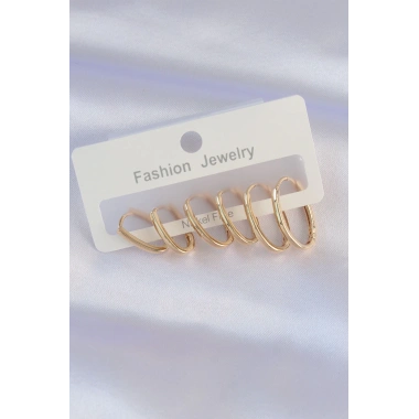 Pirinç Gold Renk İnce Oval Küpe Seti