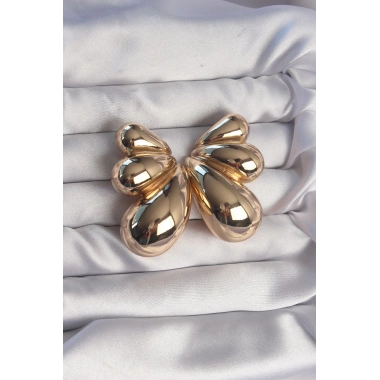 Pirinç Gold Renk İri Bombeli Kelebek Küpe