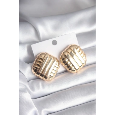 Pirinç Gold Renk İşleme Detay Kadın Küpe