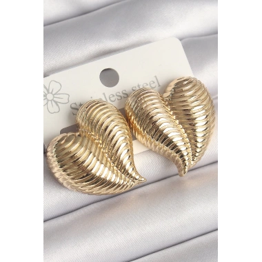 Pirinç Gold Renk İşlemeli Bomba Kalp Model Kadın Küpe