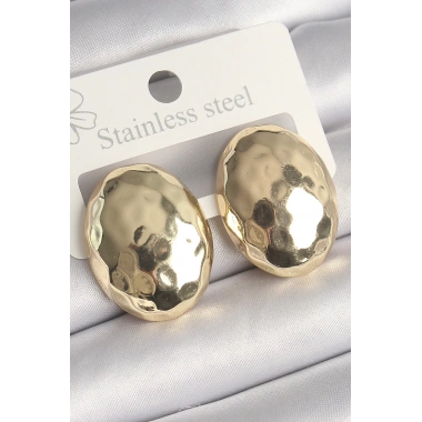 Pirinç Gold Renk İşlemeli Bombe Oval Model Kadın Küpe