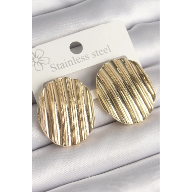 Pirinç Gold Renk İşlemeli Daire Plaka Model Kadın Küpe