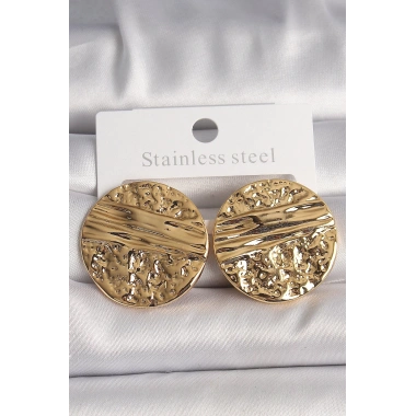 Pirinç Gold Renk İşlemeli Daire Plaka Model Kadın Küpe