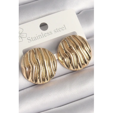 Pirinç Gold Renk İşlemeli Daire Plaka Model Kadın Küpe