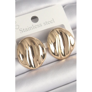 Pirinç Gold Renk İşlemeli Daire Plaka Model Kadın Küpe