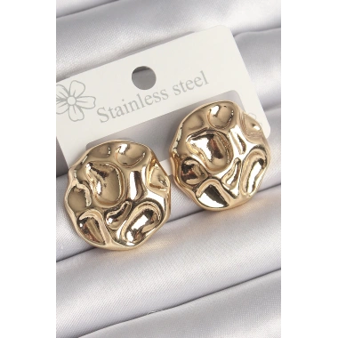 Pirinç Gold Renk İşlemeli Daire Plaka Model Kadın Küpe