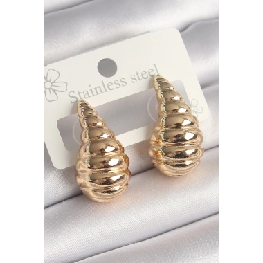 Pirinç Gold Renk İşlemeli Damla Model Kadın Küpe
