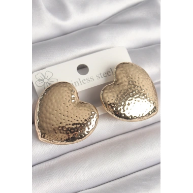 Pirinç Gold Renk İşlemeli Kalp Model Kadın Küpe