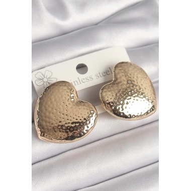 Pirinç Gold Renk İşlemeli Kalp Model Kadın Küpe