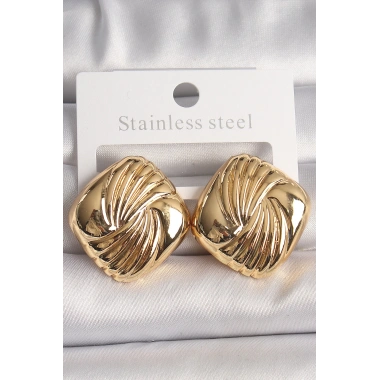 Pirinç Gold Renk İşlemeli Kare Model Kadın Küpe