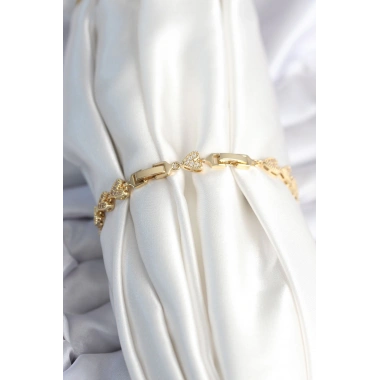 Pirinç Gold Renk Kalp Model Kadın Bileklik