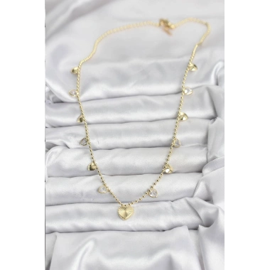 Pirinç Gold Renk Kalp Model Kadın Kolye