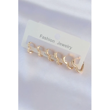 Pirinç Gold Renk Kalp Model Küpe Seti