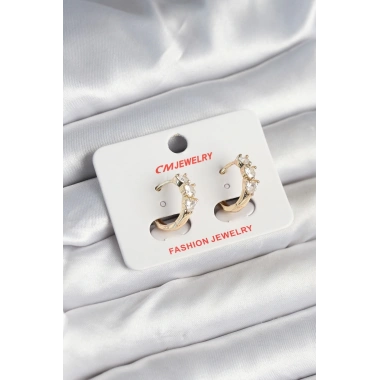 Pirinç Gold Renk Kalpli Zirkon Taşlı Kadın Küpe