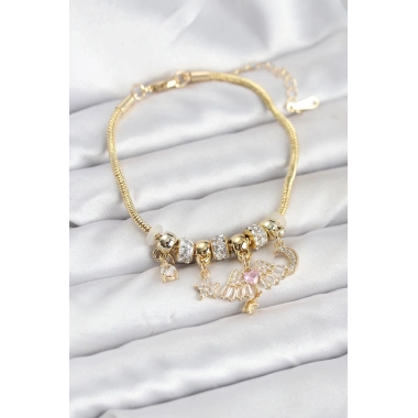 Pirinç Gold Renk Kanatlı Charmlı Kadın Bileklik