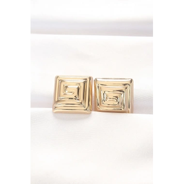 Pirinç Gold Renk Kare Form Küpe