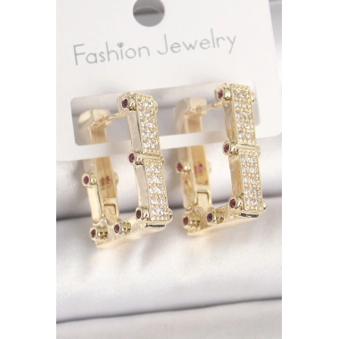 Pirinç Gold Renk Kare Zirkon Taşlı Kadın Küpe