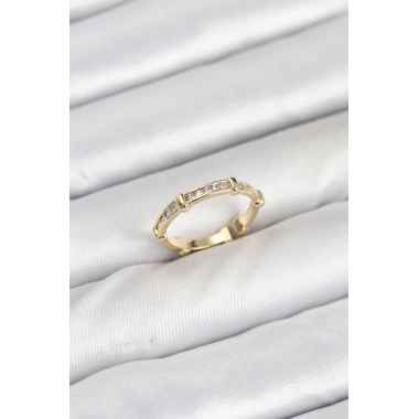 Pirinç Gold Renk Kemik Model Zirkon Taşlı Kadın Yüzük