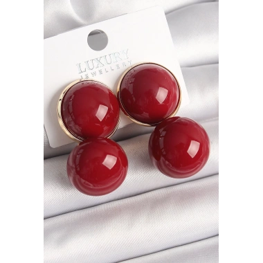 Pirinç Gold Renk Kırmızı Boncuk Model Kadın Küpe