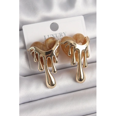 Pirinç Gold Renk Krem Sedefli Akan Kalp Model Kadın Küpe