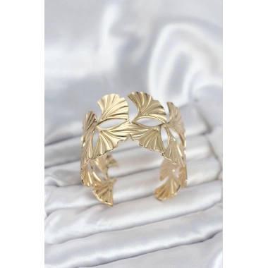 Pirinç Gold Renk Levha Yelpaze Model Kadın Bileklik