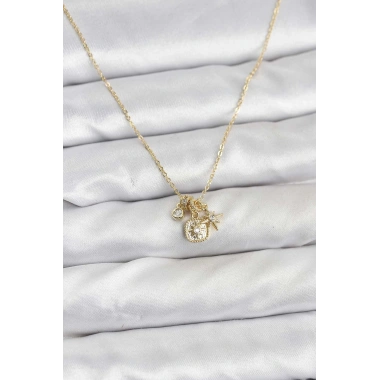 Pirinç Gold Renk Minimal Charmlı Kadın Kolye