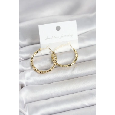 Pirinç Gold Renk Minimal Kare Halka Kadın Küpe