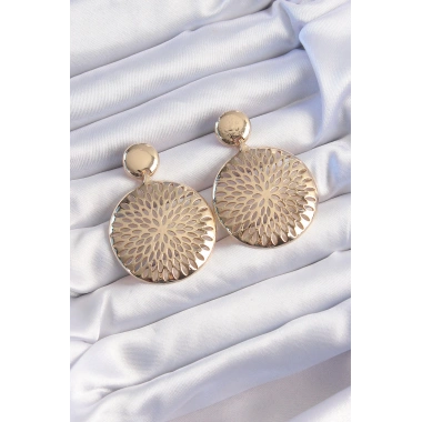 Pirinç Gold Renk Oval İşlemeli Küpe