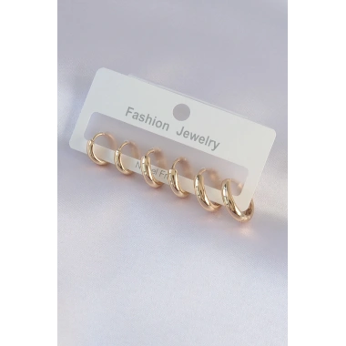 Pirinç Gold Renk Oval Küpe Seti