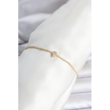 Pirinç Gold Renk Pembe Damla Model Su Yolu Kadın Bileklik