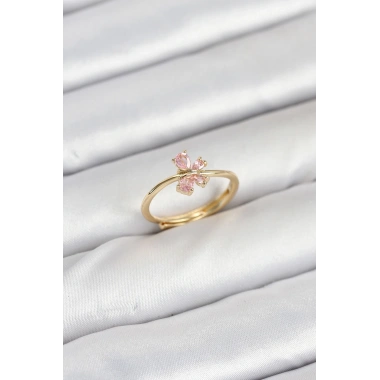 Pirinç Gold Renk Pembe Kelebek Kadın Yüzük