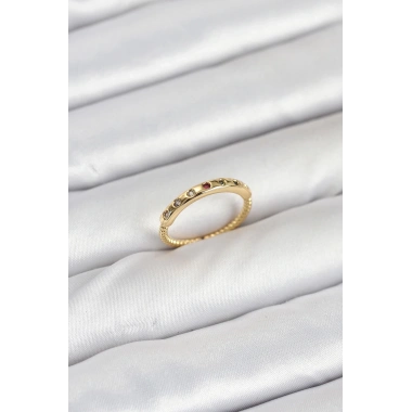 Pirinç Gold Renk Renkli Zirkon Taşlı Kadın Yüzük