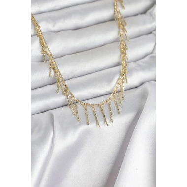 Pirinç Gold Renk Saçaklı Model Kadın Kolye