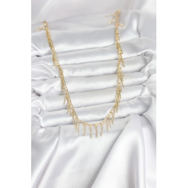 Pirinç Gold Renk Saçaklı Model Kadın Kolye