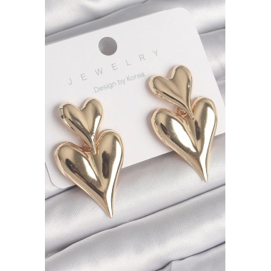 Pirinç Gold Renk Sallantı Kalp Model Kadın Küpe