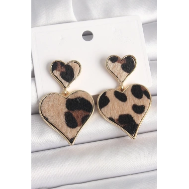 Pirinç Gold Renk Sallantı Leopar Kalp Model Kadın Küpe