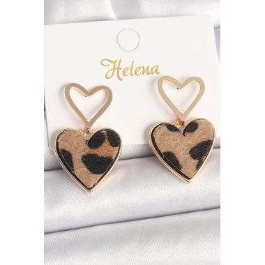 Pirinç Gold Renk Sallantı Leopar Kalp Model Kadın Küpe