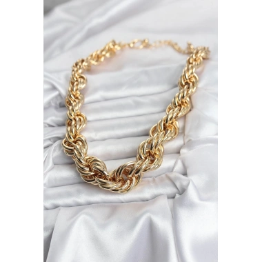 Pirinç Gold Renk Sarmal Halat Model Kadın Kolye