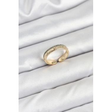 Pirinç Gold Renk Sıralı Zirkon Taşlı Kutup Yıldızı Model Kadın Yüzük