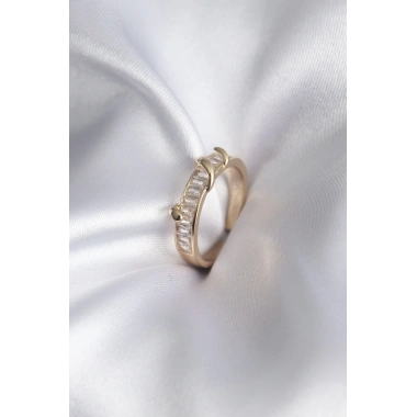 Pirinç Gold Renk Su Yolu Zirkon Taşlı Model Kadın Yüzük