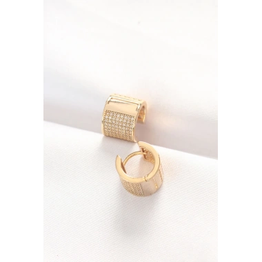 Pirinç Gold Renk Taşlı Minimal Küpe