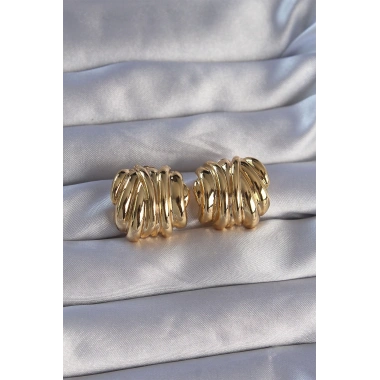 Pirinç Gold Renk Tırtıklı Bombe Model Küpe