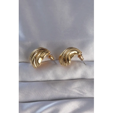 Pirinç Gold Renk Tırtıklı Bombe Model Küpe