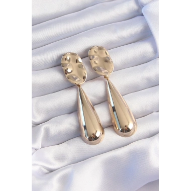 Pirinç Gold Renk Uzun Bombeli Ezme Plaka Küpe