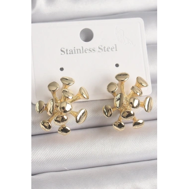 Pirinç Gold Renk Virüs Figür Model Kadın Küpe