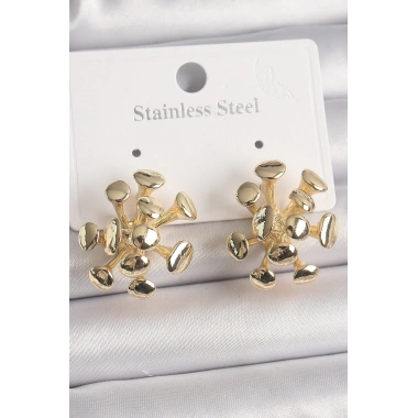 Pirinç Gold Renk Virüs Figür Model Kadın Küpe