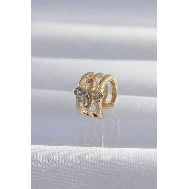 Pirinç Gold Renk Yonca Earcuff Küpe